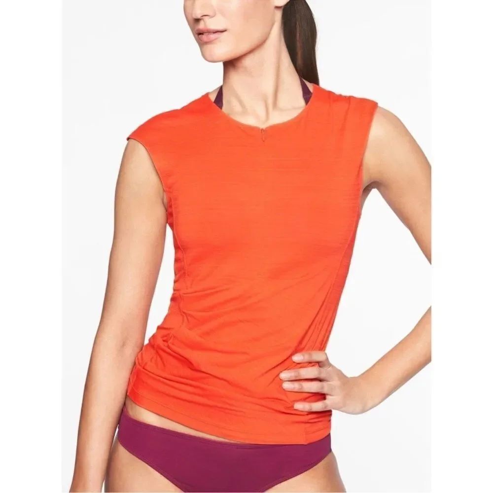 ATHLETA Pacifica Wrap Front Rashguard Tank Orange Size M Swim Surf Beach